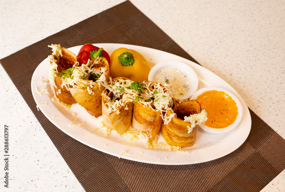 South Indian Cheese Spring Dosa Also Know as Cheese Masala Dosa or