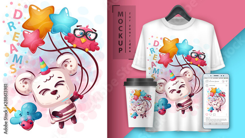 Cute bear unicorn - mockup for your idea