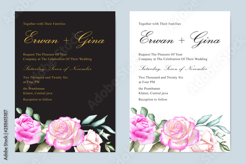 watercolor Floral wedding invitation template card design