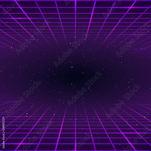 Retro style background. Laser rays purpur color. Cosmic or universe infinity. vector illustration