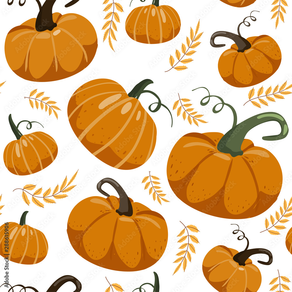 Autumn seamless pattern. Various pumpkins and leaves. Print for fabric, web page background, seasons greeting cards, scrapbooking and wrapping paper. Vector illustration. Autumn seamless pattern. Various pumpkins and leaves. Print for fabric, web page background, seasons greeting cards, scrapbooking and wrapping paper. Vector illustration.