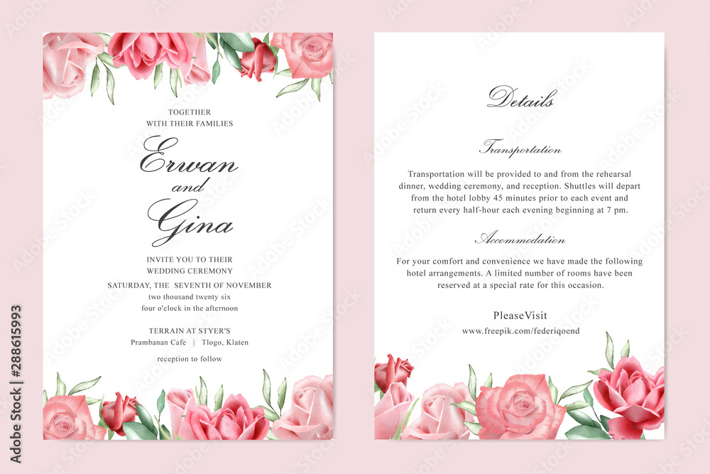 watercolor Floral wedding invitation template card design - obrazy, fototapety, plakaty 