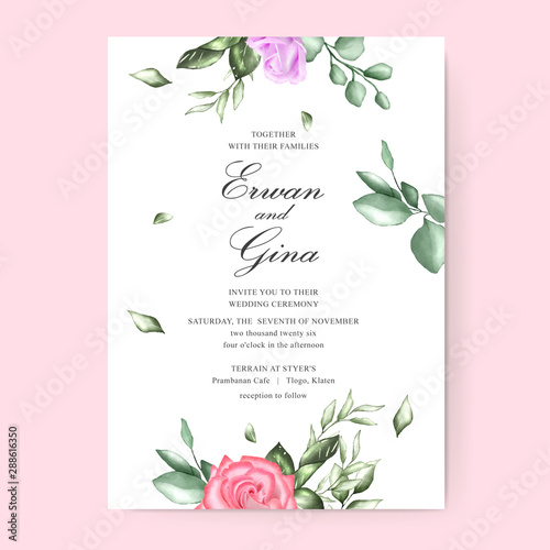 watercolor Floral wedding invitation template card design