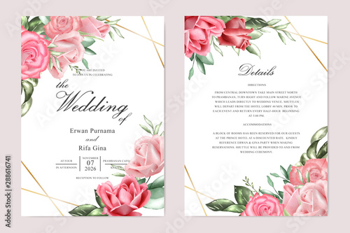 watercolor Floral wedding invitation template card design
