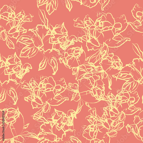 seamless pattern in sketch style, abstract peonies