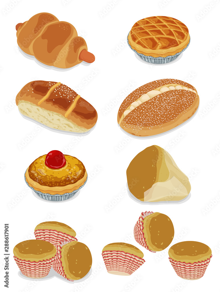 A illustration of hong kong style food classic bread & cake A illustration of hong kong style food classic bread & cake