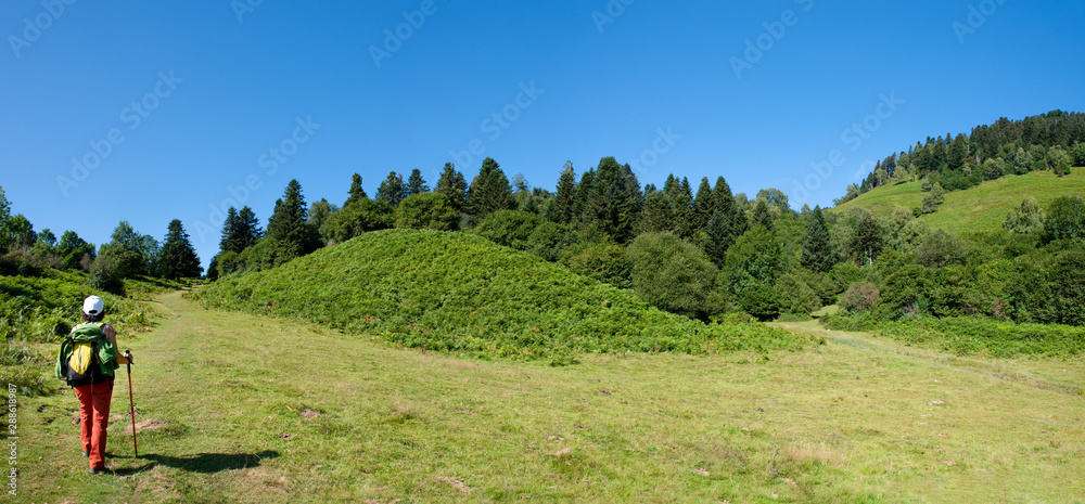 Woman hiker on a mountain