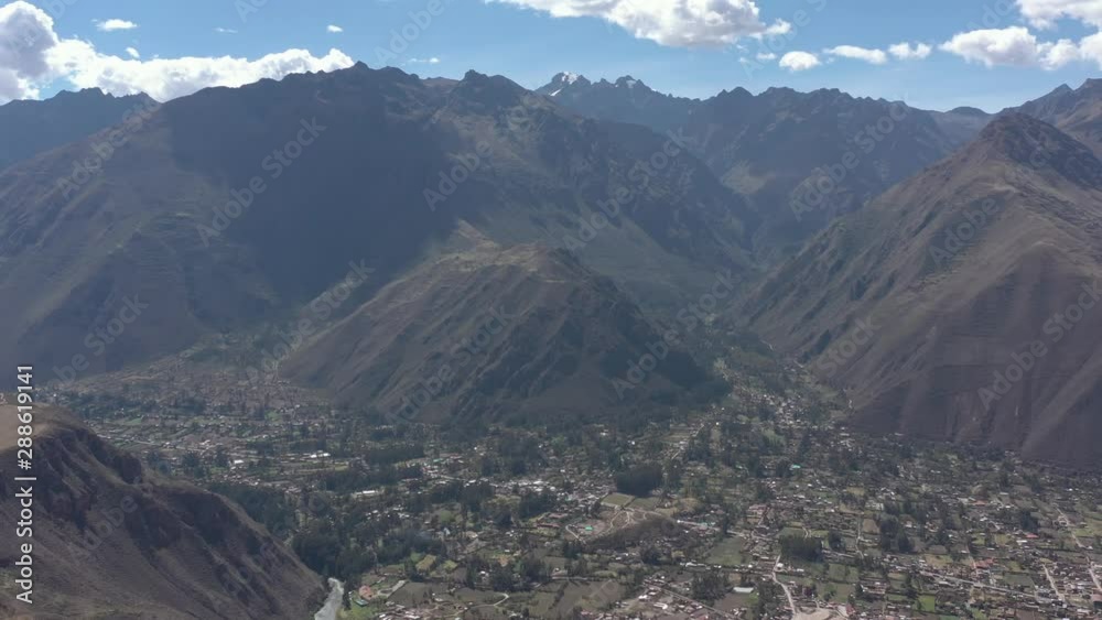 Aerial 4k shot discovering the amazing province of Urubamba surrounded by mountains. Aerial 4k shot discovering the amazing province of Urubamba surrounded by mountains.