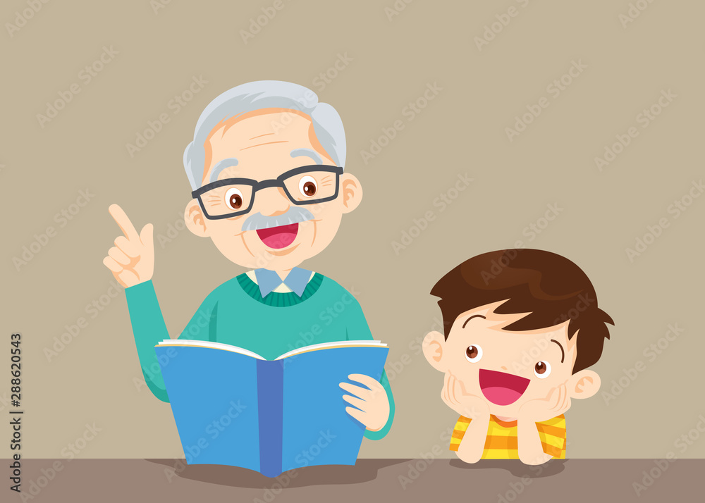grandparents with grandchildren reading