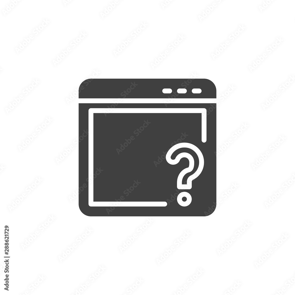 Support page vector icon. Browser with question mark filled flat sign for mobile concept and web design. Technical support window glyph icon. Symbol, logo illustration. Vector graphics Support page vector icon. Browser with question mark filled flat sign for mobile concept and web design. Technical support window glyph icon. Symbol, logo illustration. Vector graphics