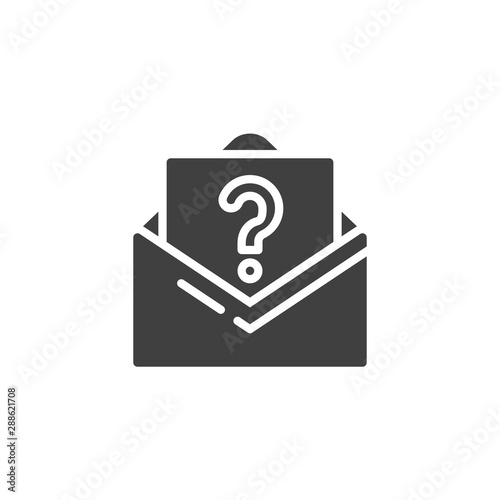 Request email vector icon. filled flat sign for mobile concept and web design. Envelope with question mark glyph icon. Support symbol, logo illustration. Vector graphics
