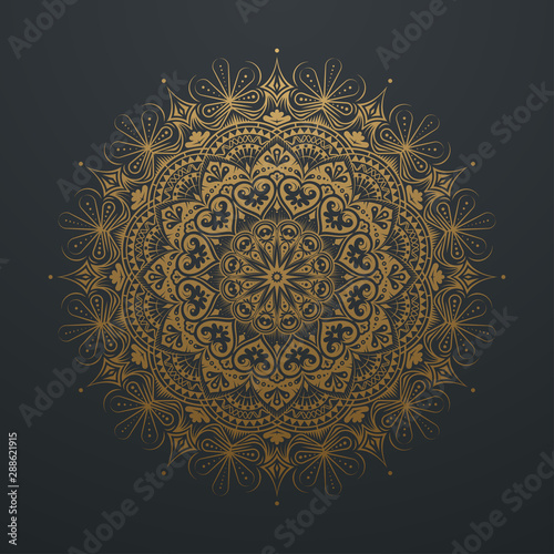 abstract sophisticated mandala  gold line on black background. Vector illustration