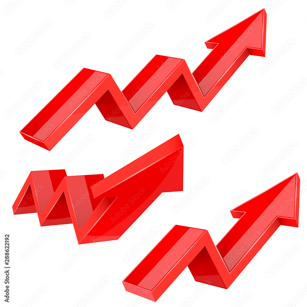 Red indication arrows. Up rising financial signs Red indication arrows. Up rising financial signs