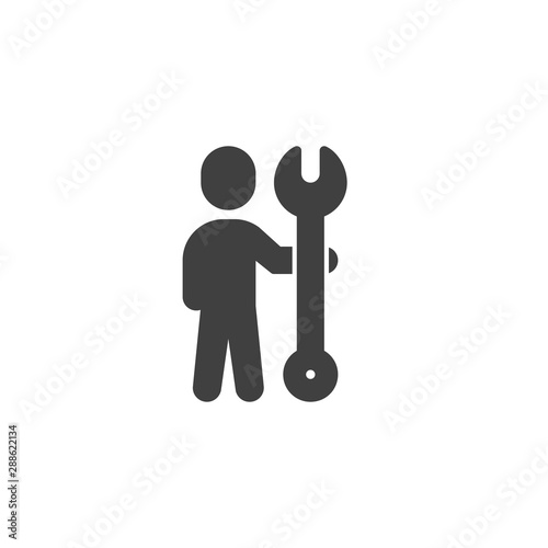 Support service vector icon. filled flat sign for mobile concept and web design. Man with wrench glyph icon. Symbol, logo illustration. Vector graphics