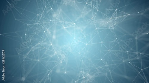 Smoothly moving plexus particles. Virtual neurons firing in an artificial intelligence deep learning neural network concept.