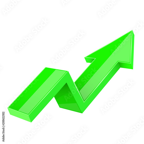 Green indication arrow. Up rising financial sign