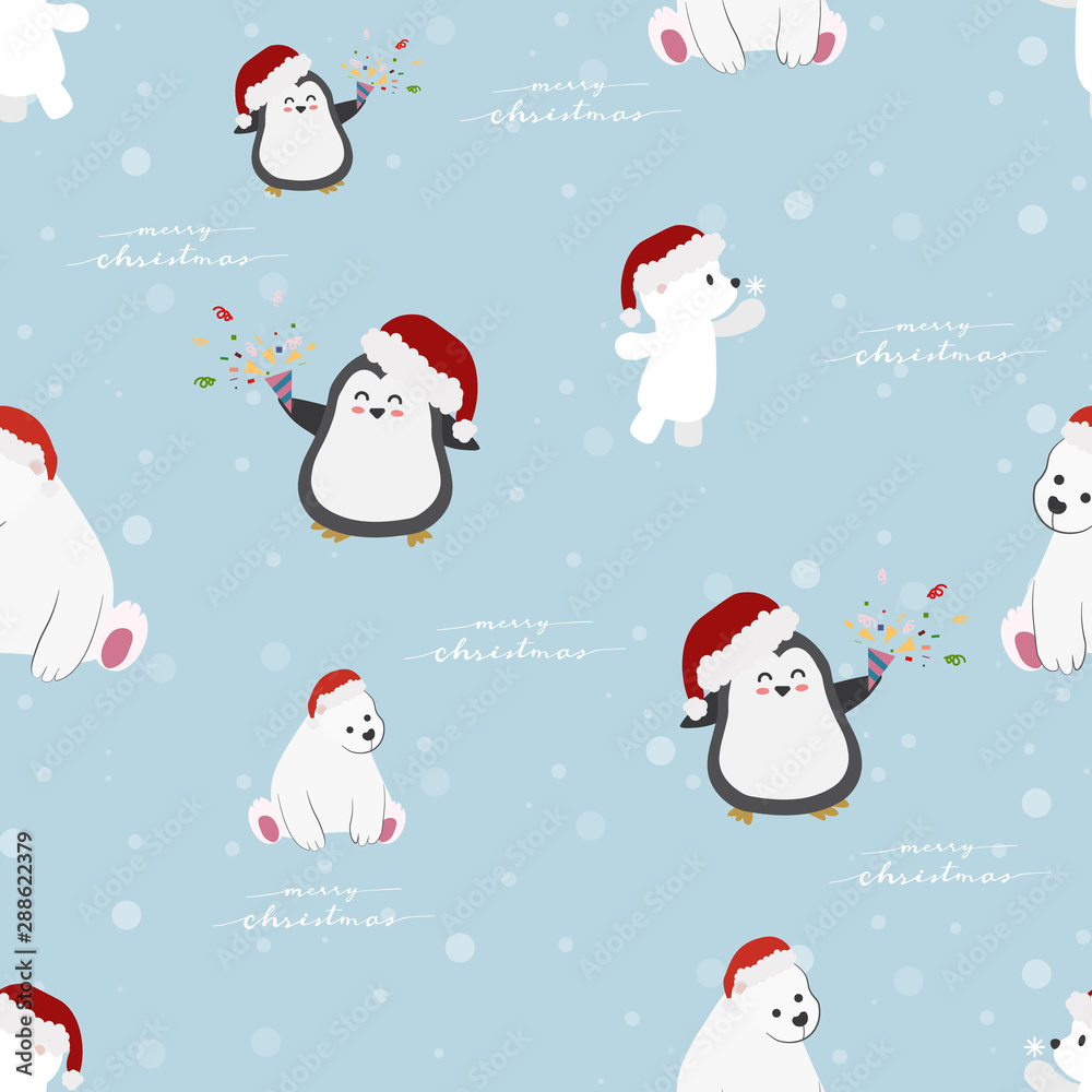 funny animals Christmas party on falling snow seamless pattern eps10 vectors illustration