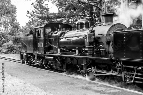 Puffing Billy steam train. Historical narrow railway in the Dandenong Ranges near Melbourne, Australia