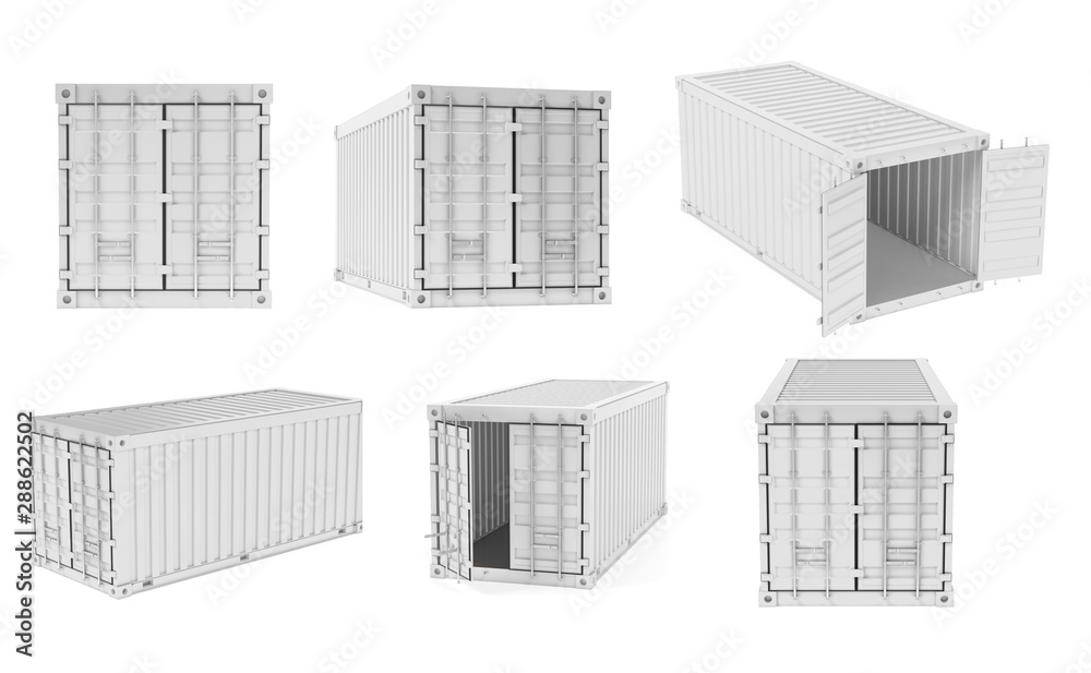 Shipping freight containers. White intermodal container set Shipping freight containers. White intermodal container set