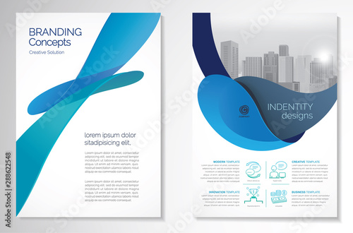 Template vector design for Brochure, AnnualReport, Magazine, Poster, Corporate Presentation, Portfolio, Flyer, infographic, layout modern with blue color size A4, Front and back, Easy to use and edit.