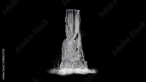waterfall texture seamless loop, 4k, isolated on black with alpha, foam and mist, looped