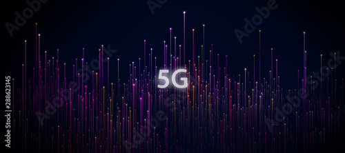 Abstract 5G icon with dot point connect line design , new generation mobile networks concept . photo