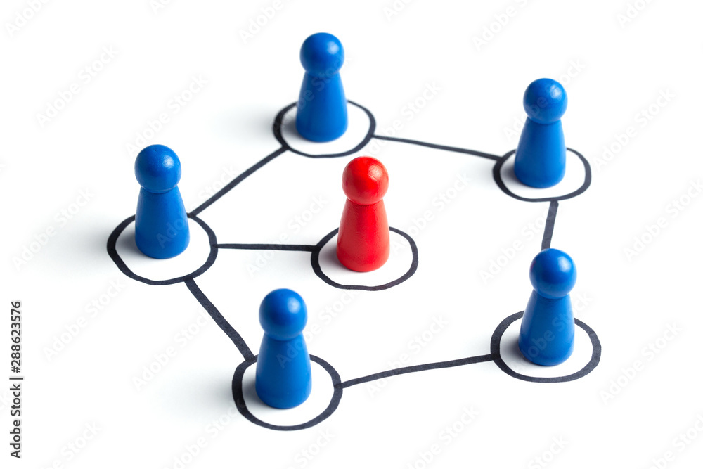 Communication in a business team online and with each other. Social connections between people. Team communication with the leader or new member of the group. Isolated on white Communication in a business team online and with each other. Social connections between people. Team communication with the leader or new member of the group. Isolated on white