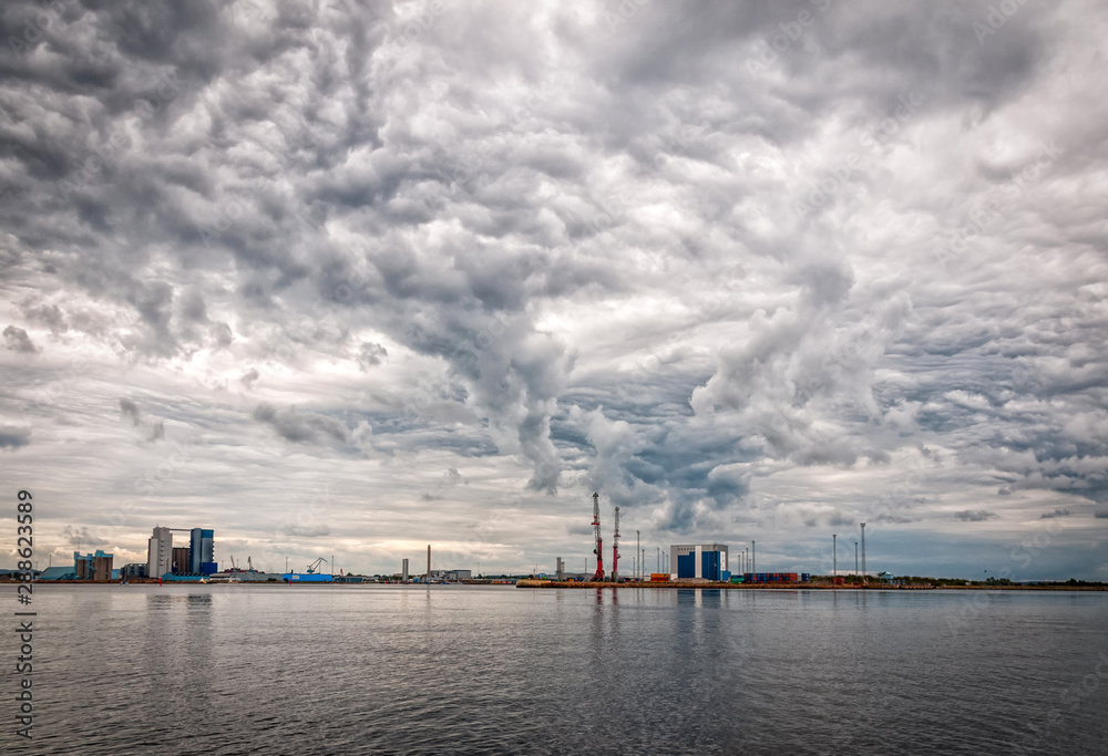 Weather change clouds over the Halmstad harbor