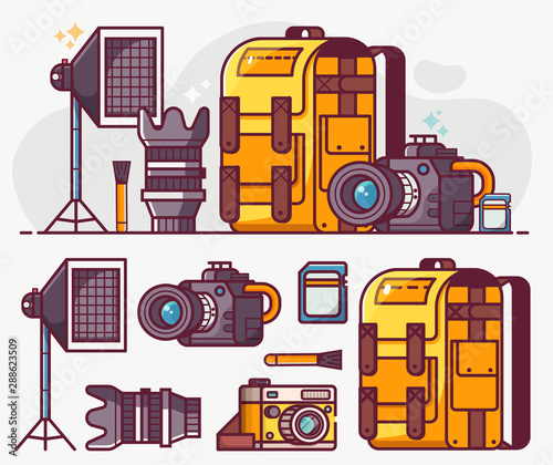 Digital Photo Studio Equipment Line Icons Set