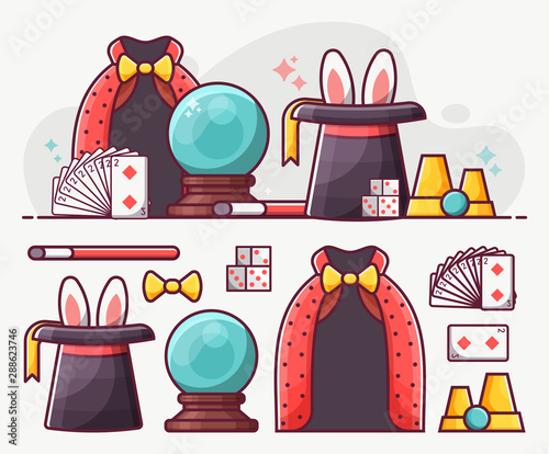 Magic Show Illusionist Line Art Icons Banner