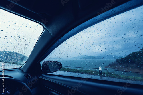 Rain drop on the auto glass