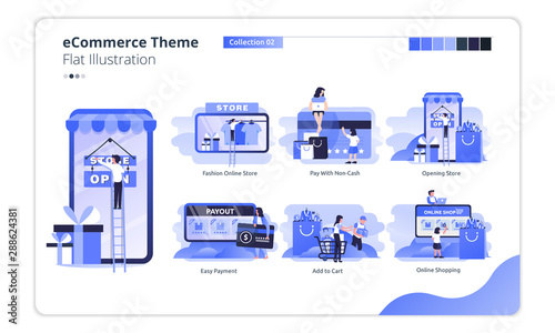Collection of e-commerce theme illustrations for online stores or market places