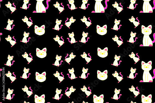white kittens seamless pattern on black background