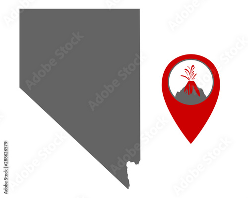 Karte von Nevada mit Anzeiger für Vulkan