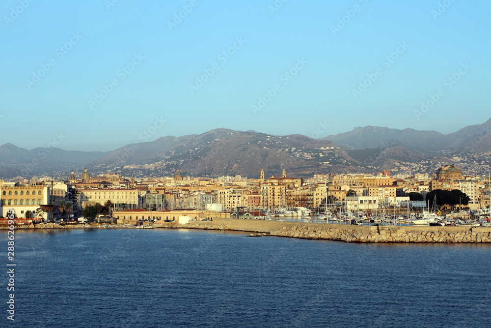 Palermo, Italy - June 29, 2016: View from the sea of the city of Palermo