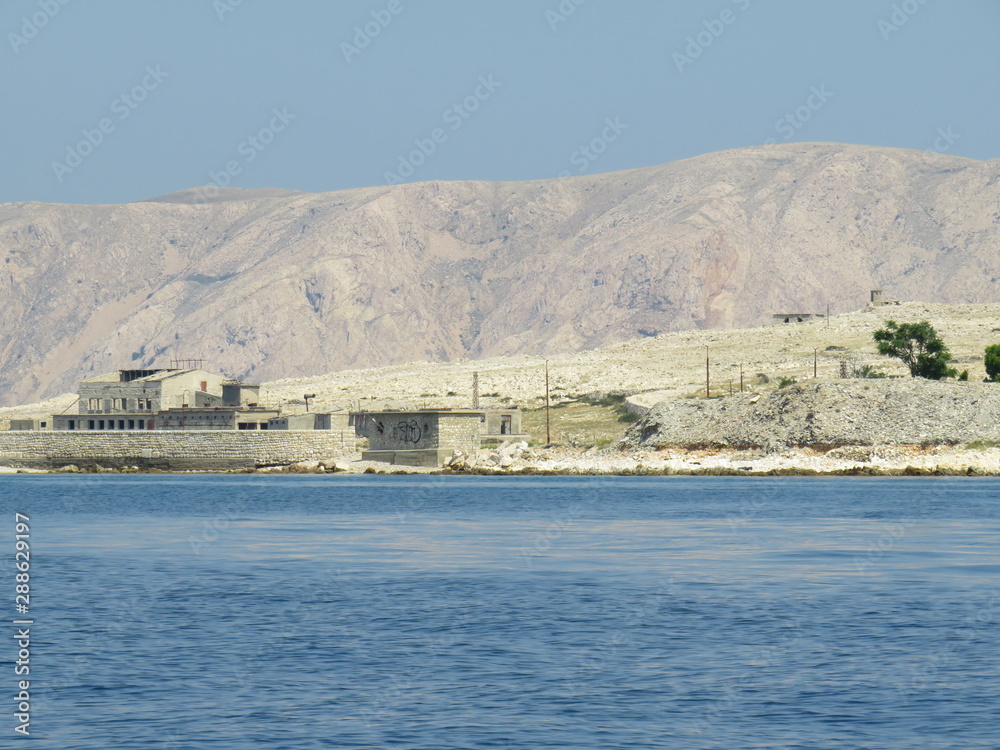 view of an island in mediterranean sea Abandon prison Goli otok croatia