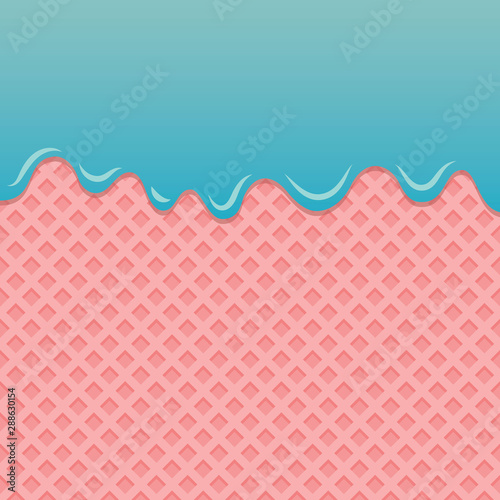 Flowing blue cream on pink wafer vector.