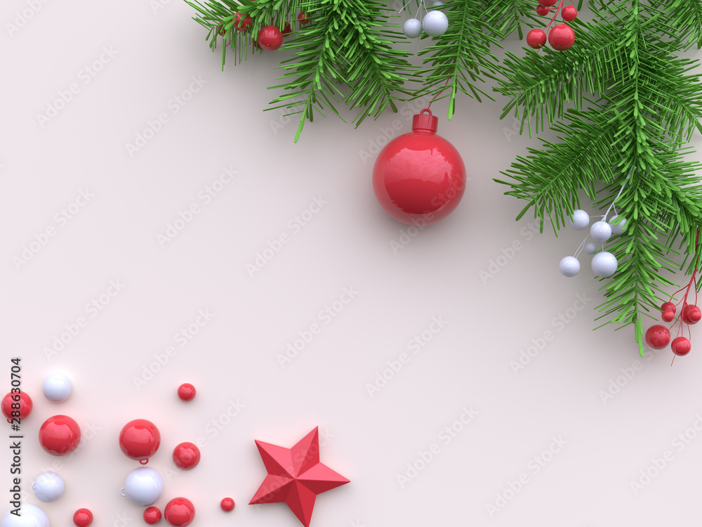 white flat scene green leaf red white ball/sphere 3d render christmas concept white flat scene green leaf red white ball/sphere 3d render christmas concept