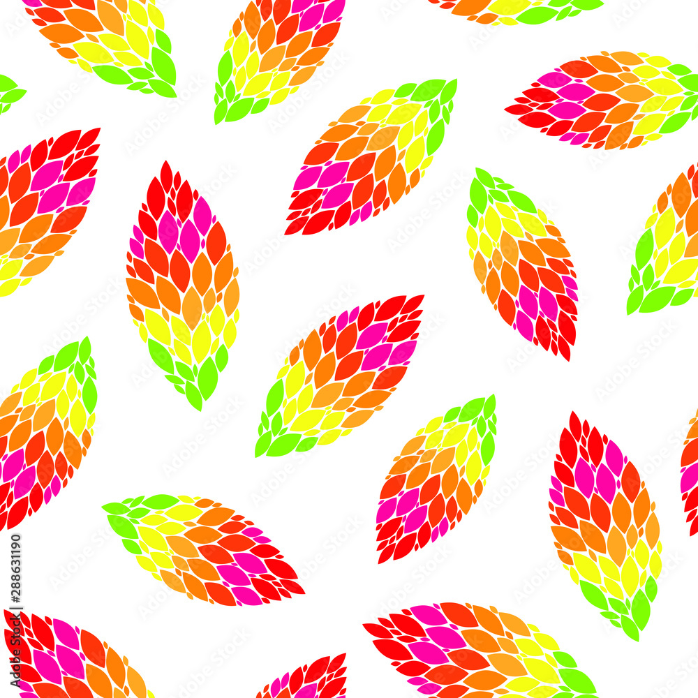 Obraz premium vector illustration. collage fall leaves on white background seamless repeat pattern. best for fall prints.