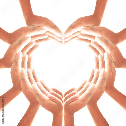 International human rights day concept: Christian prayer hands in shape of heart for worship God isolated on white background