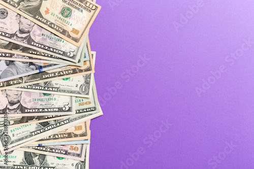 Background of mixed US Dollar bills money top view of business concept on background with copy space