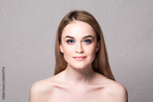 Beautiful Woman Face Portrait Beauty Skin Care Concept Beautiful beauty young female model girl touching her face skin cheeks hands fingers.