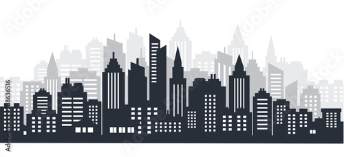 City silhouette land scape. City landscape. Downtown landscape with high skyscrapers. Panorama architecture Goverment buildings illustration. Urban life