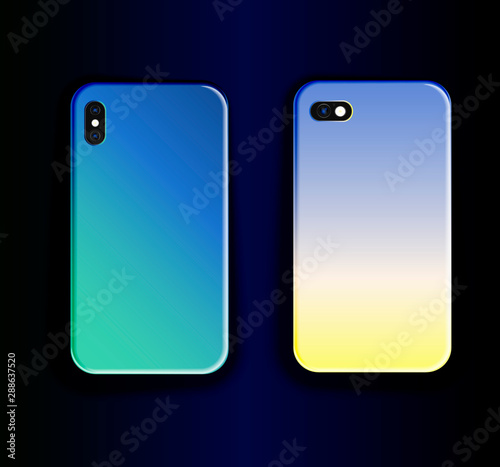 vector collection of smartphone cases with a stylish gradient print - two stretch marks blue gradient print - trending cover design.