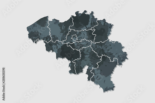 Fototapet Belgium watercolor map vector illustration of black color with border lines of d
