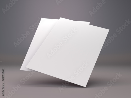 Blank Leaflet Or Flyer Template. Blank Hovering Greeting Cards. 3D rendering