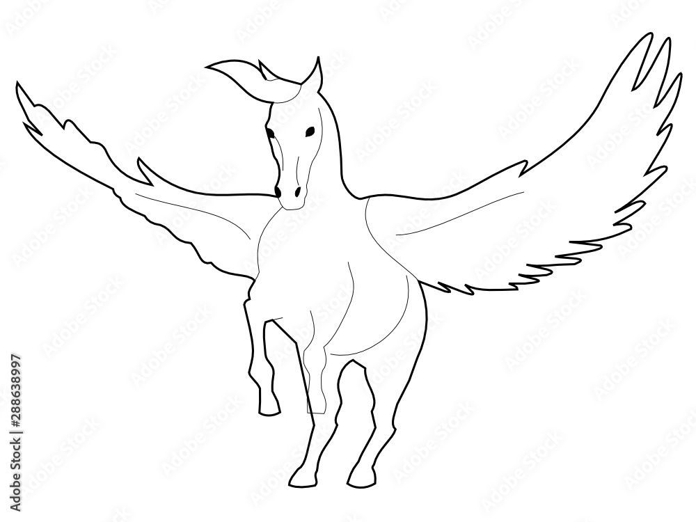 Obraz premium Outline vector illustration of the Pegasus