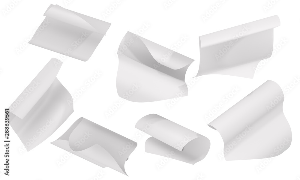 Blank Curled Pages. Flying Sheet Of Papers. Blank Curled Pages. Flying Sheet Of Papers.