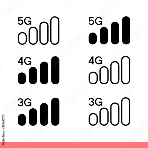 Mobile network icon set in flat isolated on white background, 4g connection vector illustration for web site or mobile app