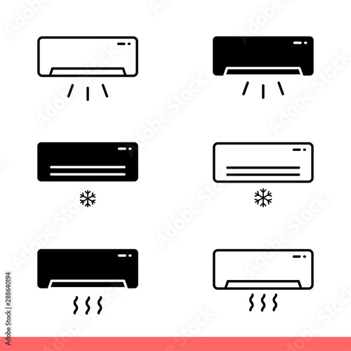 Air conditioner icon set in flat isolated on white background, freeze vector illustration for web site or mobile app